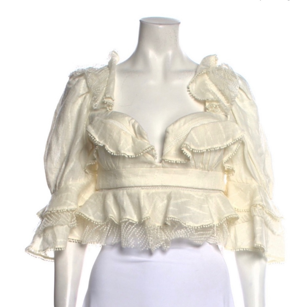 Acler White Ruffle Crop Top